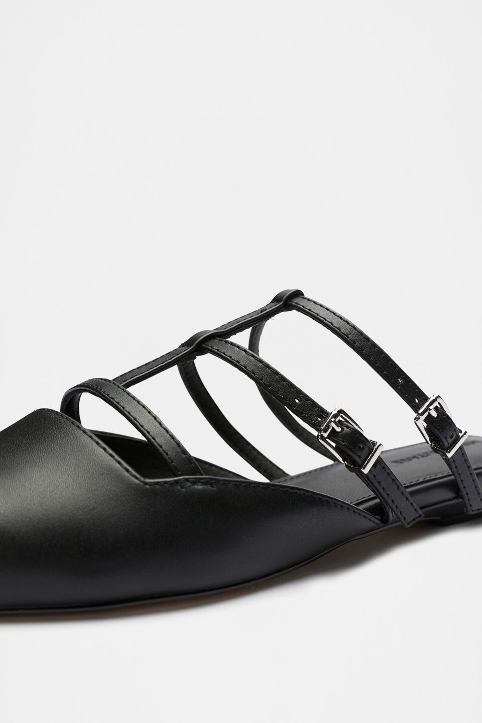 Kara Caged Pointed Flat  Black