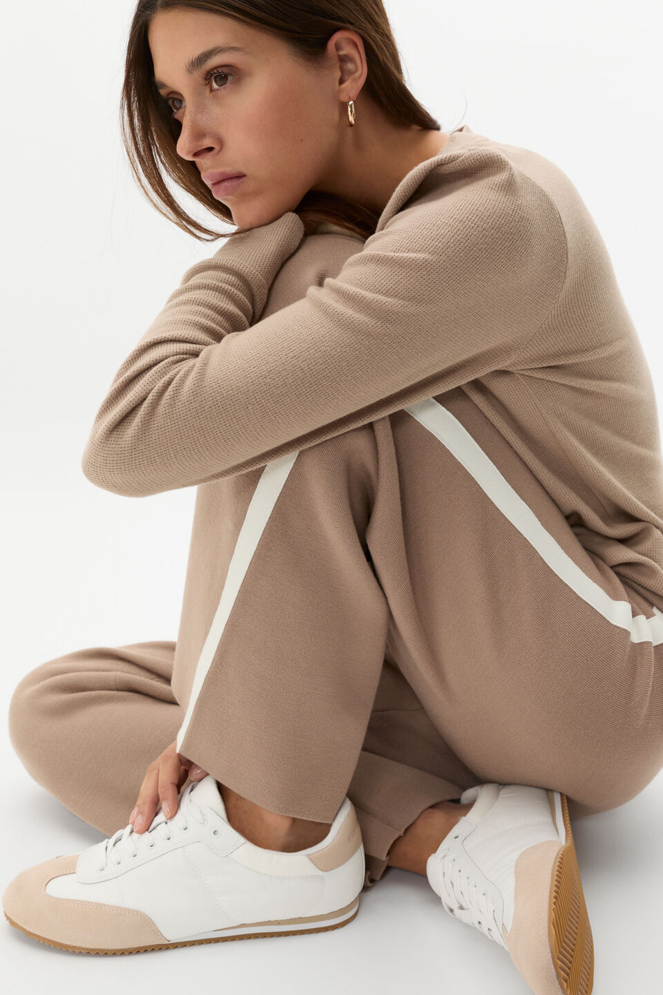 Supersoft Waffle V Neck Top  Cookie