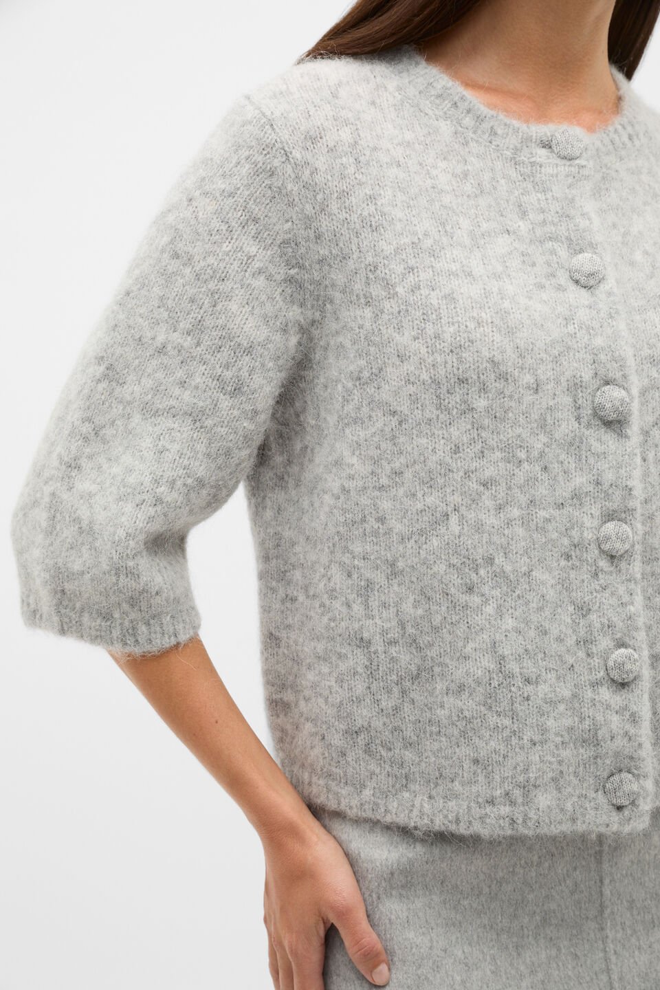 Lofty Short Sleeve Cardigan  Pale Slate Marle