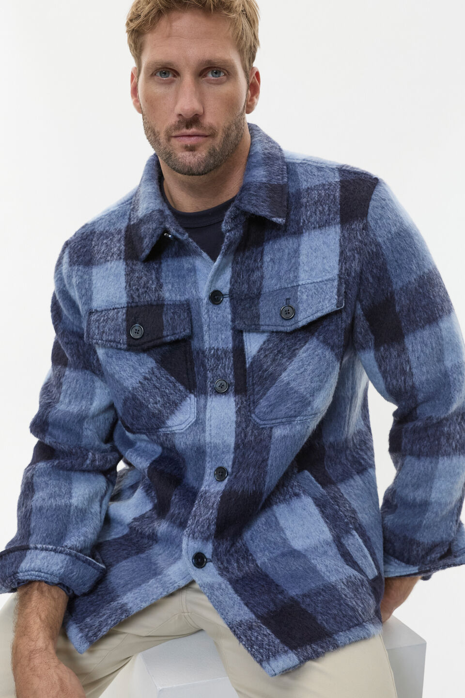 Brushed Check Overshirt  Midnight Multi