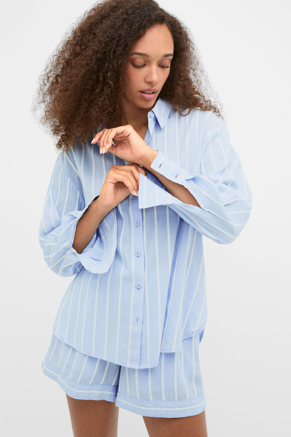 Stripe Shirt and Short PJ Set  Arctic Blue  hi-res