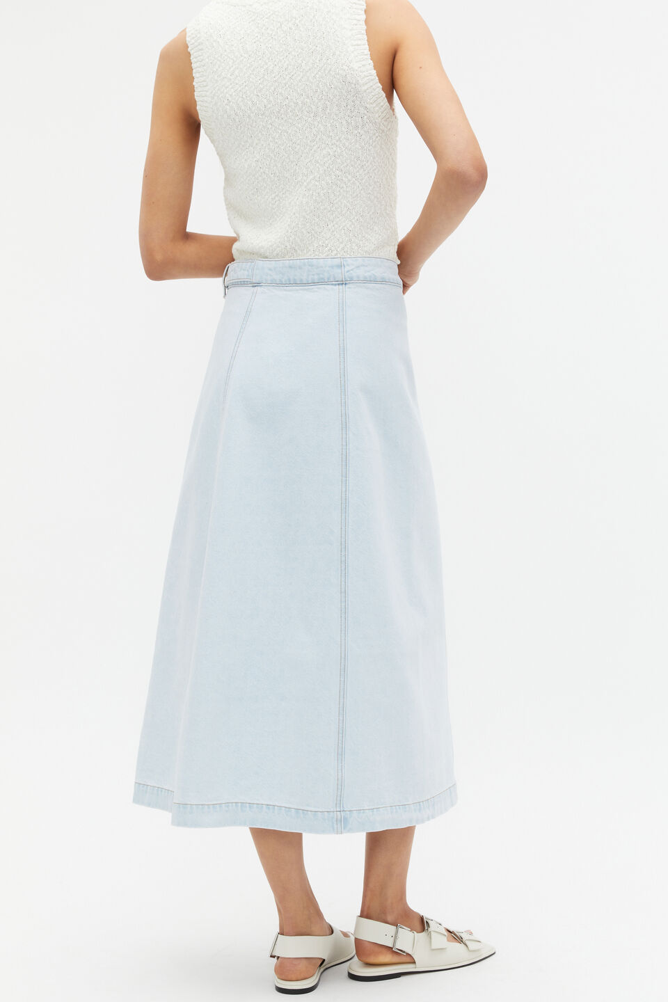 Denim Wrap Front Buckle Skirt  Stone Blue Wash