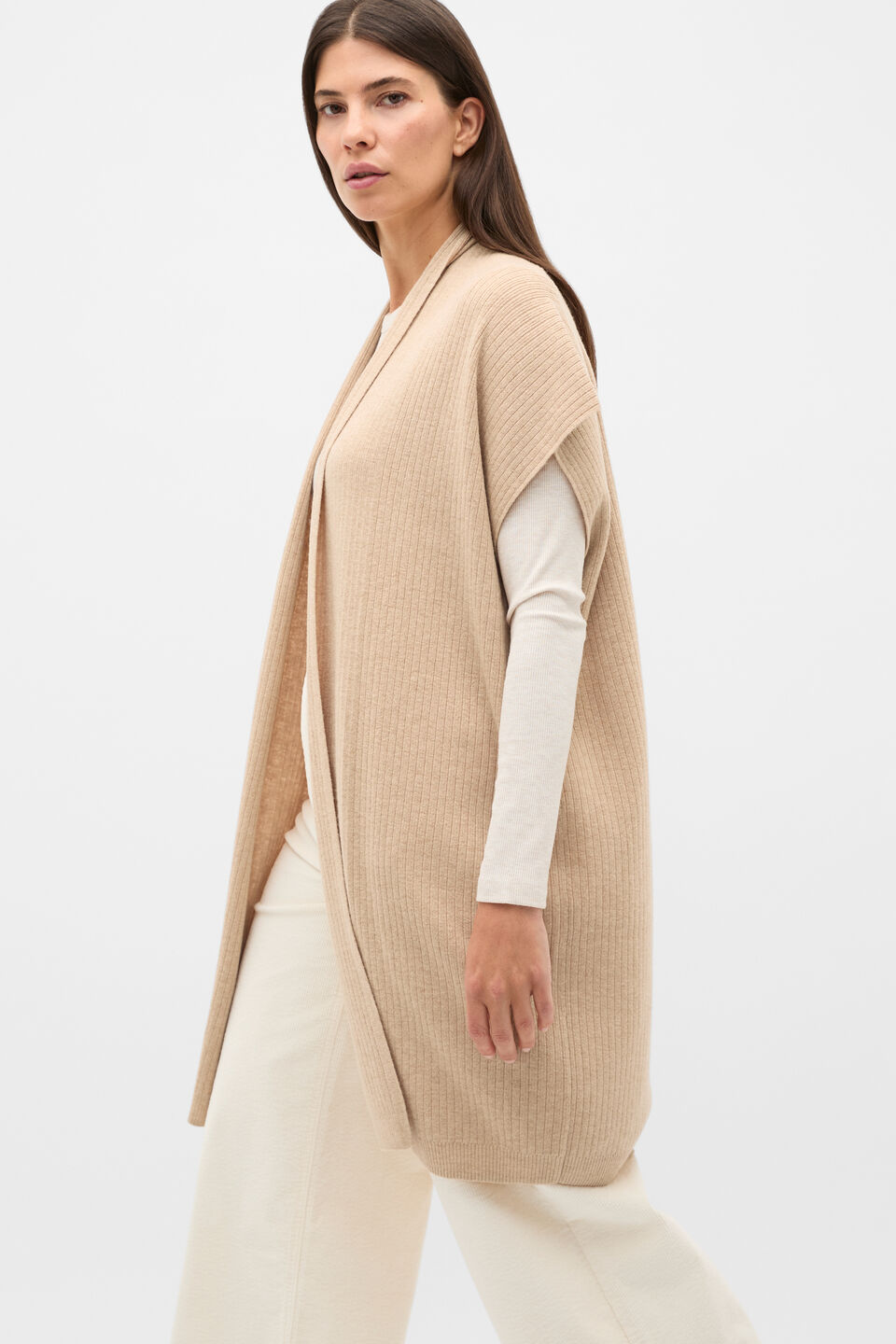 Rib Knit Poncho  Sandstone Marle