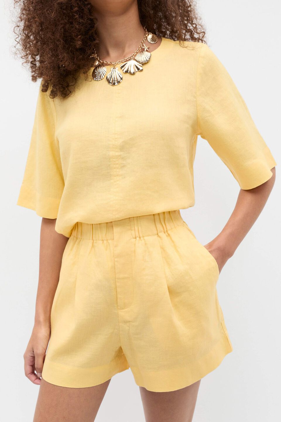 Core Linen Gathered Palazzo Short  Buttercup