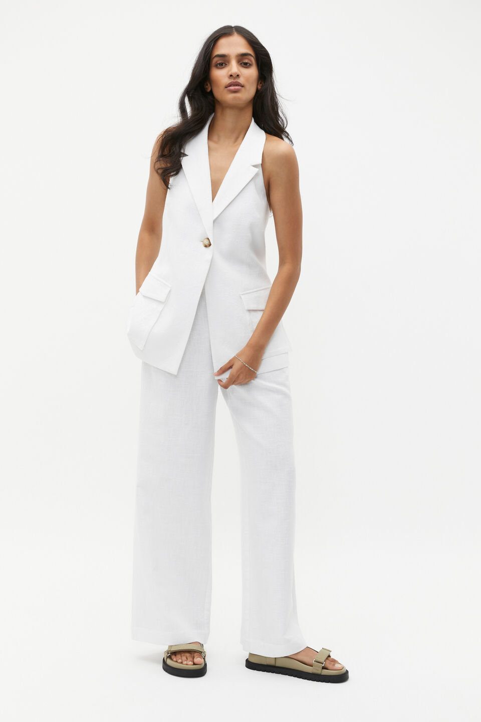 Textured Utility Halter Vest  Whisper White