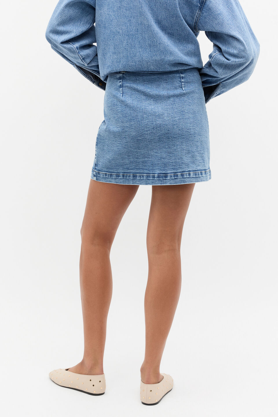 Denim Patch Pocket Mini Skirt  Mist Blue Wash