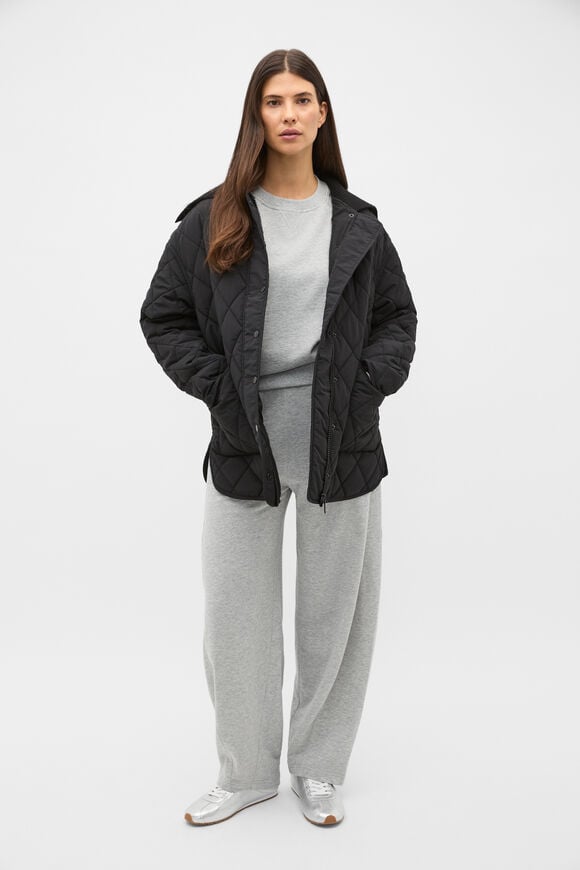 Quilted Rib Collar Jacket  Black  hi-res