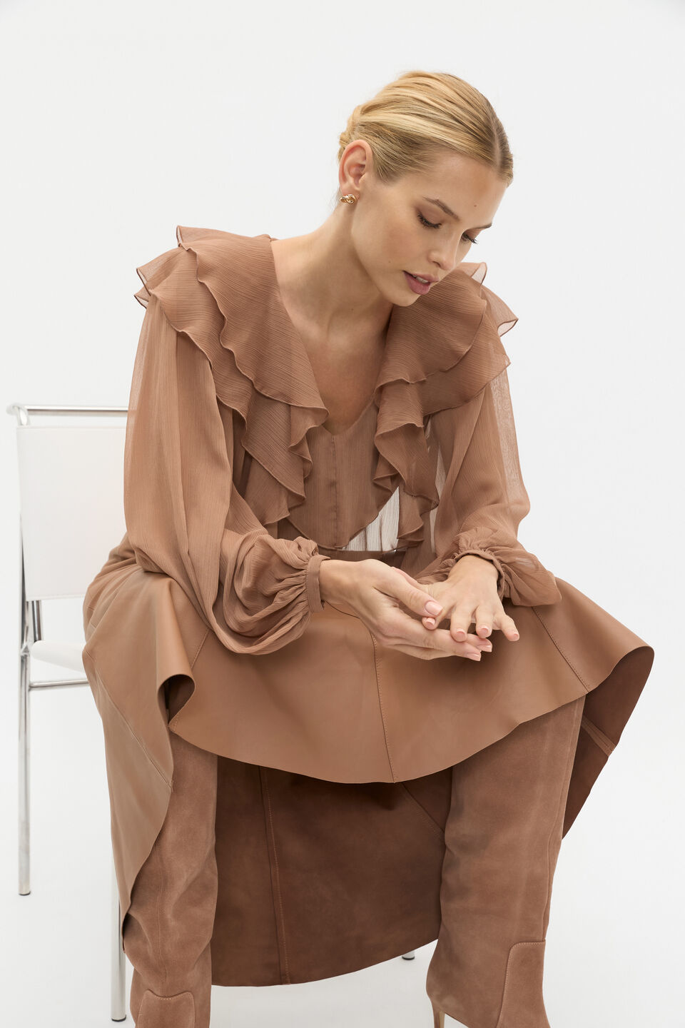 Ruffle Detail Blouse  Amaretto