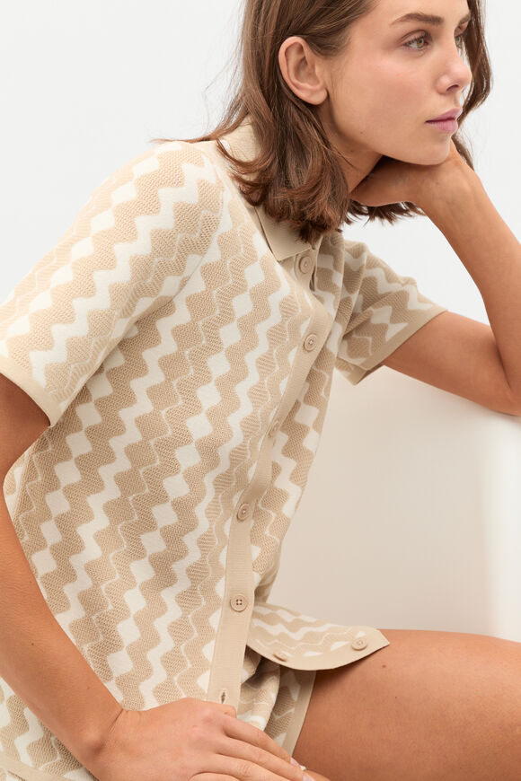 Jacquard Knit Polo Top  Ecru  hi-res