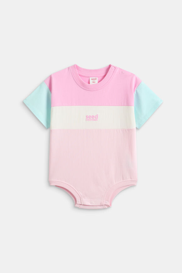 Spliced Logo Romper  Pink Lemonade  hi-res