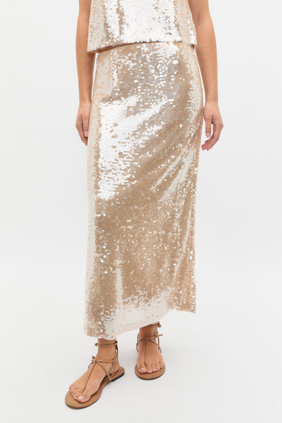 Sequin Embellished Skirt  Ecru  hi-res