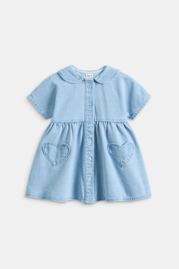 Heart Pocket Denim Dress  Cloud Blue Wash  hi-res