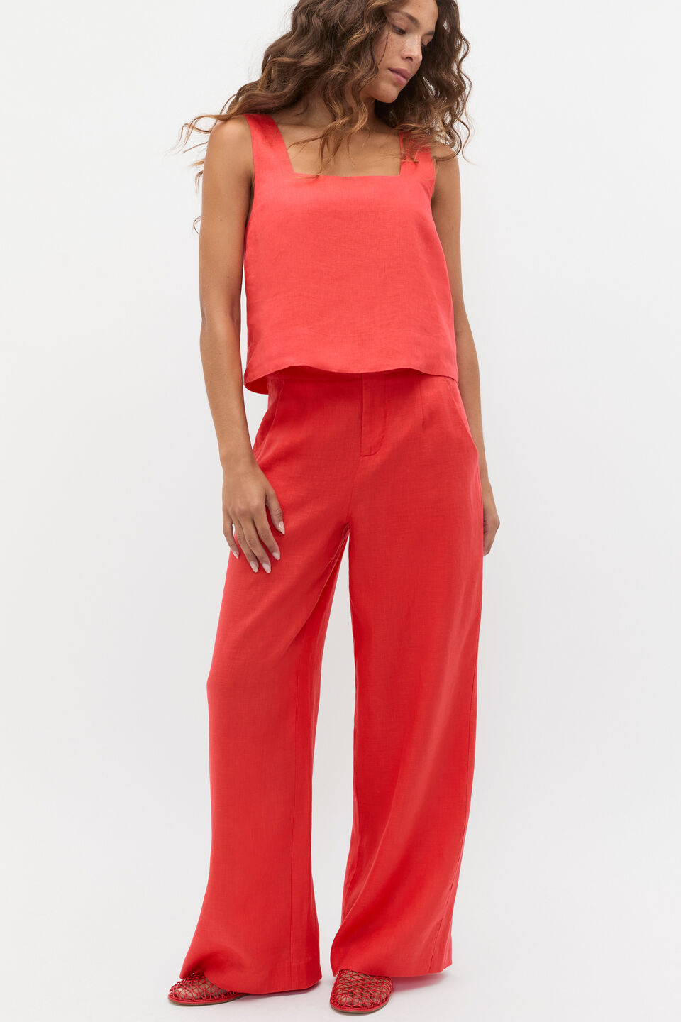 Core Linen Waisted Pant  Electric Crimson