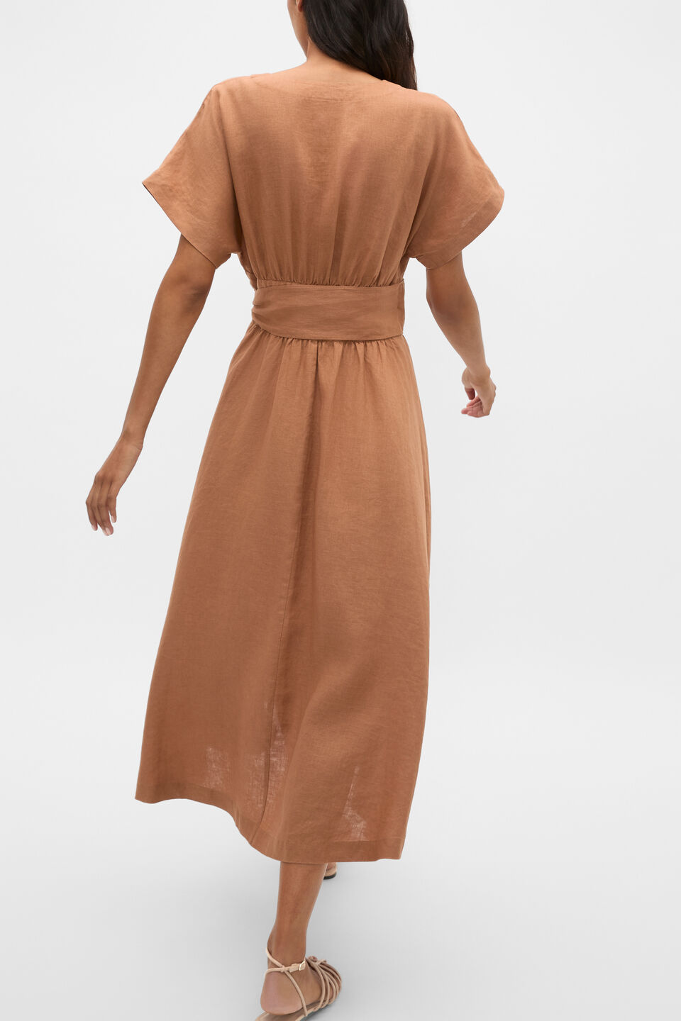 Linen Wrap Midi Dress  Copper