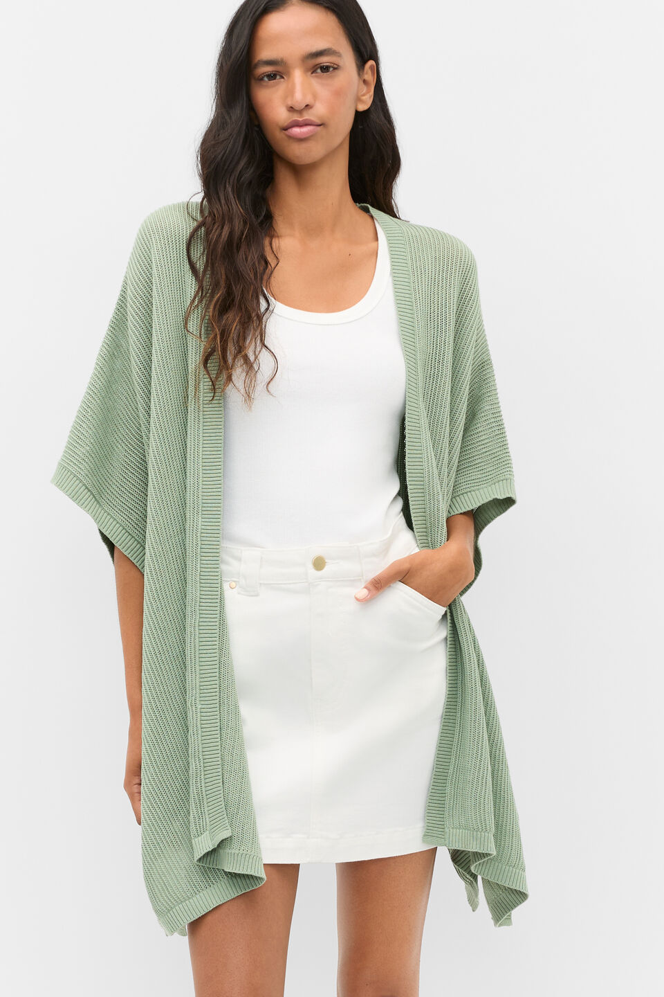 Open Weave Poncho  Eucalyptus