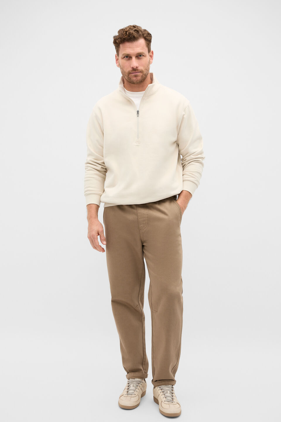 Half Zip Brushed Sweat  Pebble