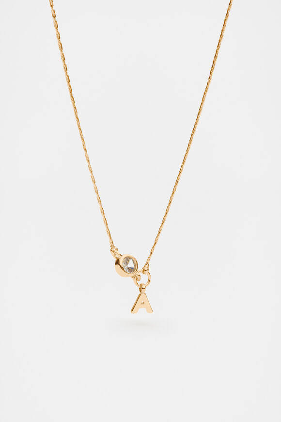 Stone Drop Initial Necklace  A  hi-res