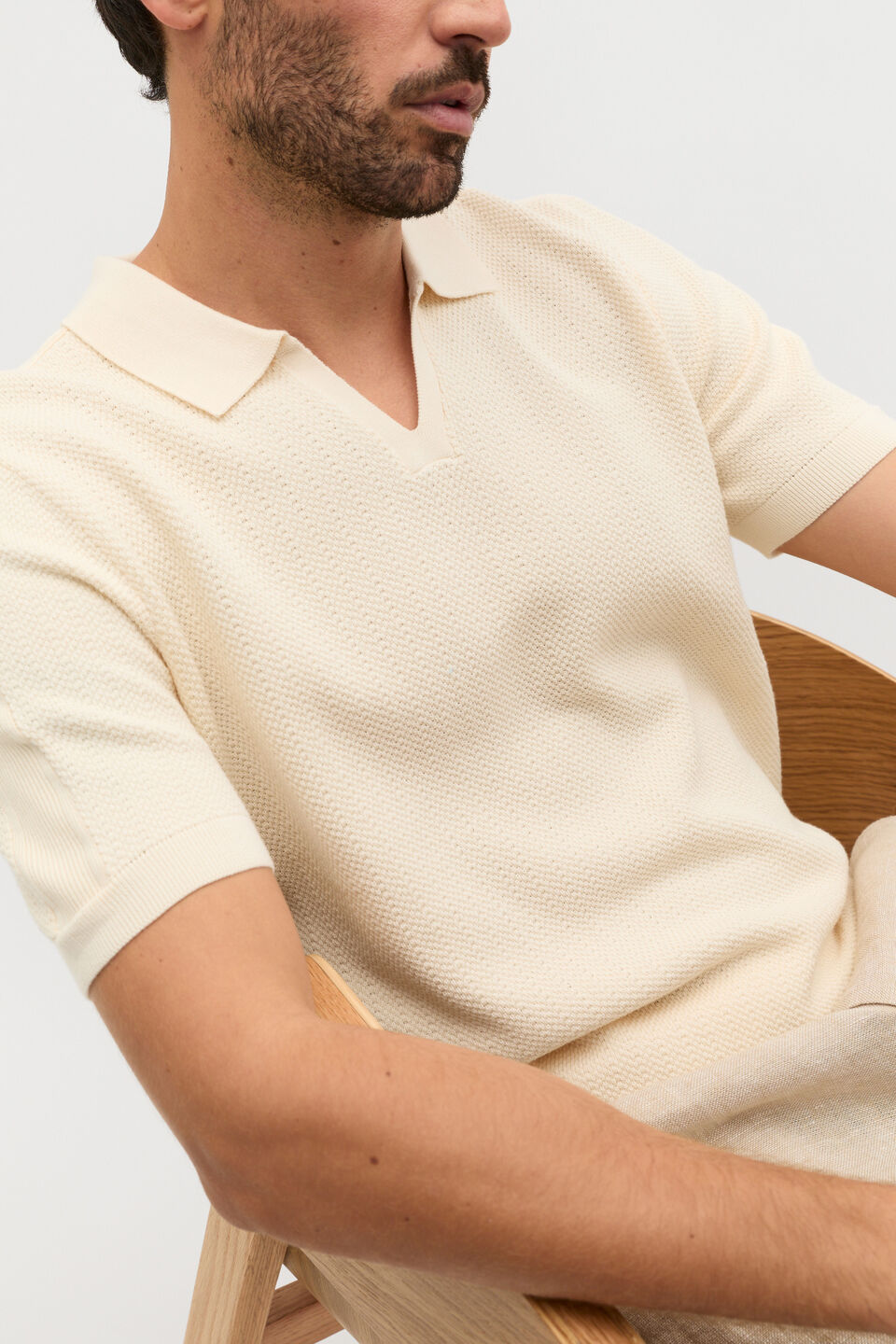 Textured Knit Polo  Cream