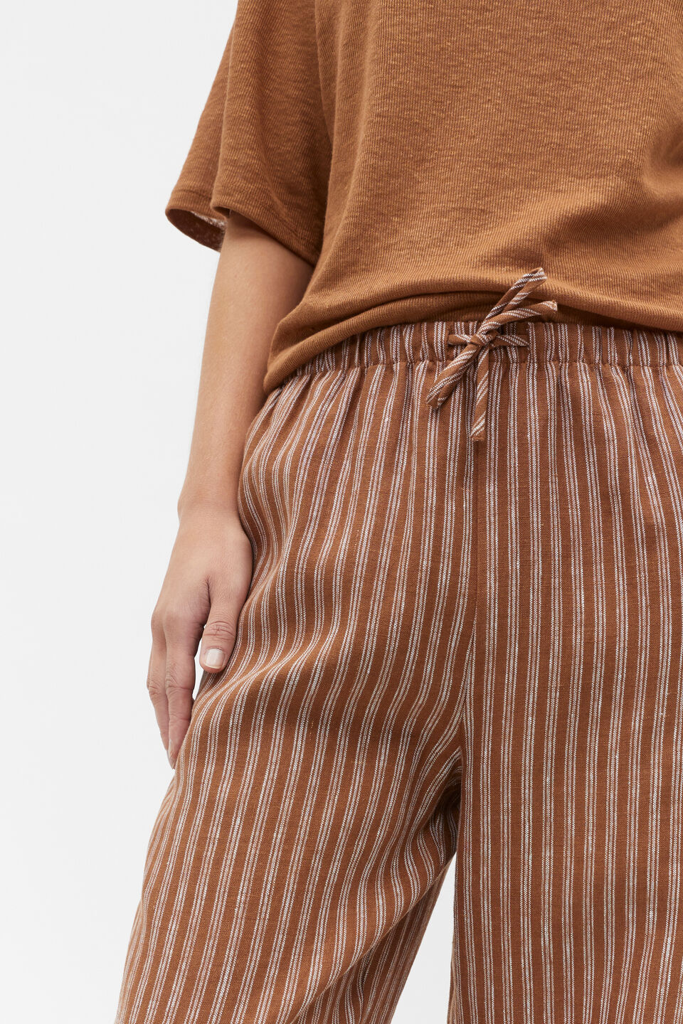 Core Linen Wide Leg Tie Pant  Cinnamon Spice Stripe