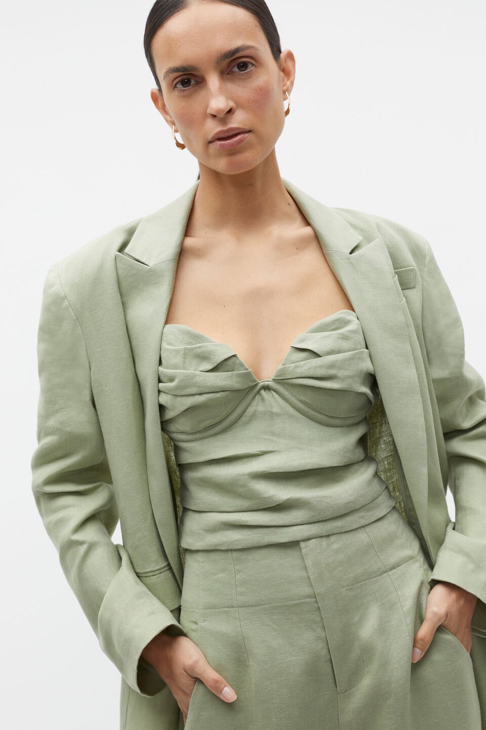 Linen Balconette Top  Pale Olive