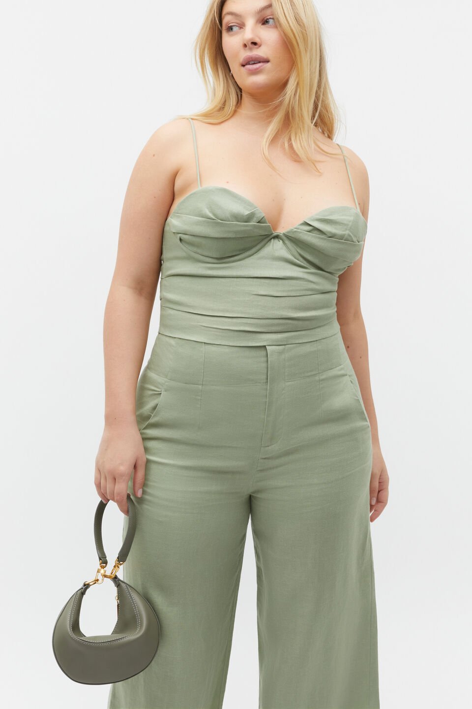 Linen Balconette Top  Pale Olive