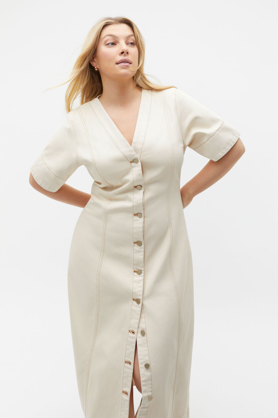 Denim Panelled Midi Dress  Frappe