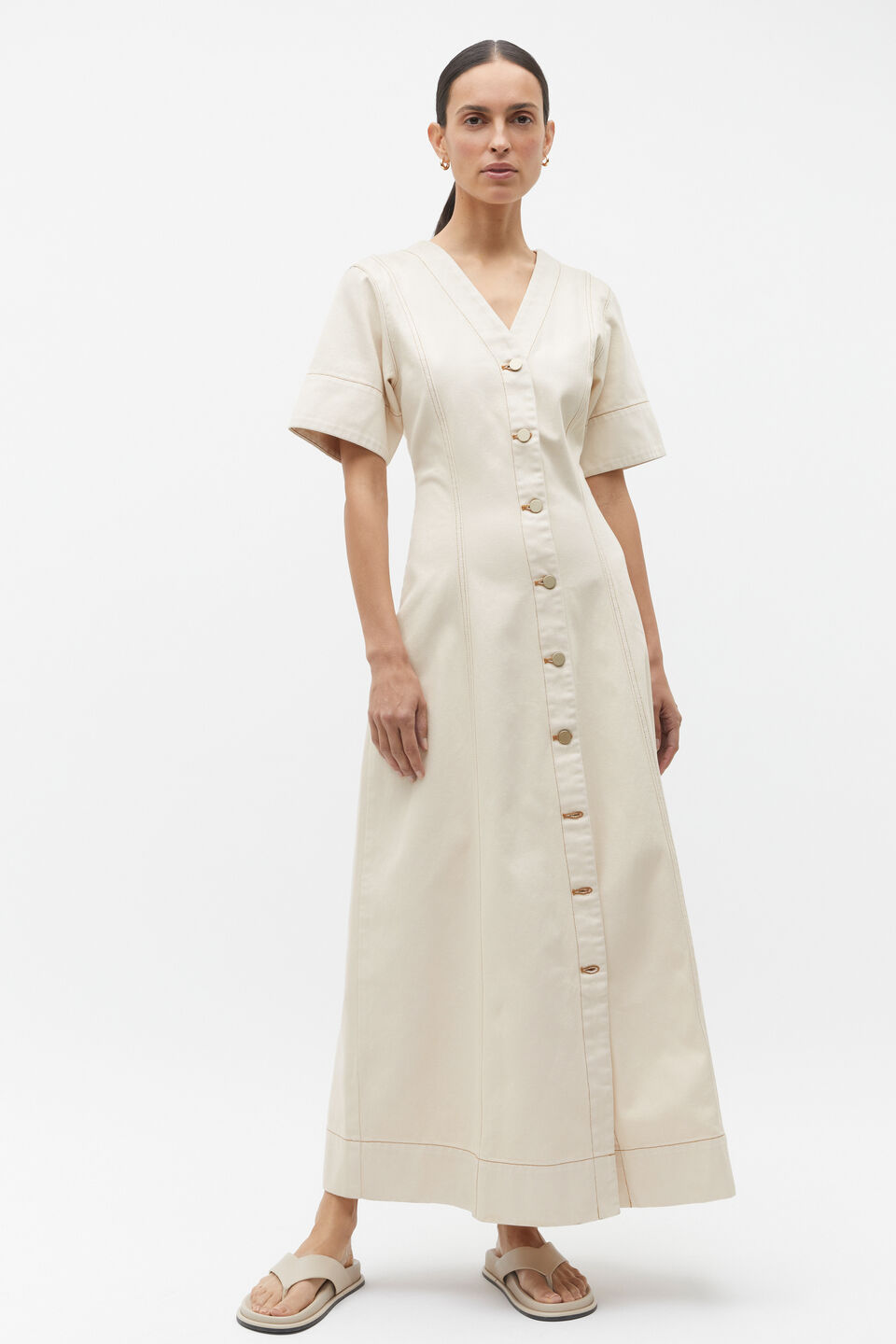 Denim Panelled Midi Dress  Frappe