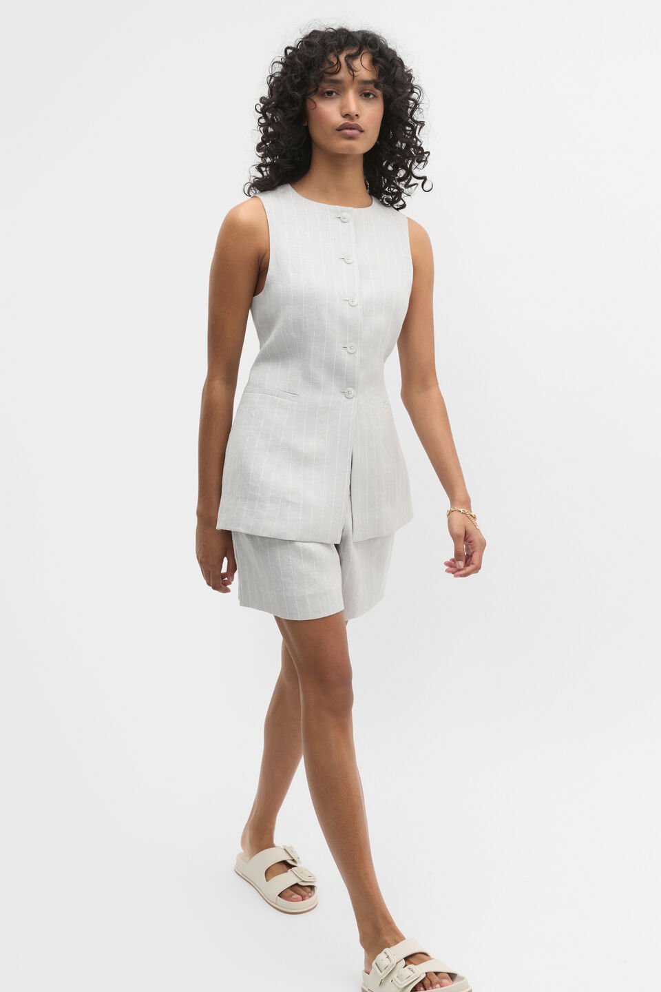 Linen Pinstripe Short  Cloud Grey Pinstripe