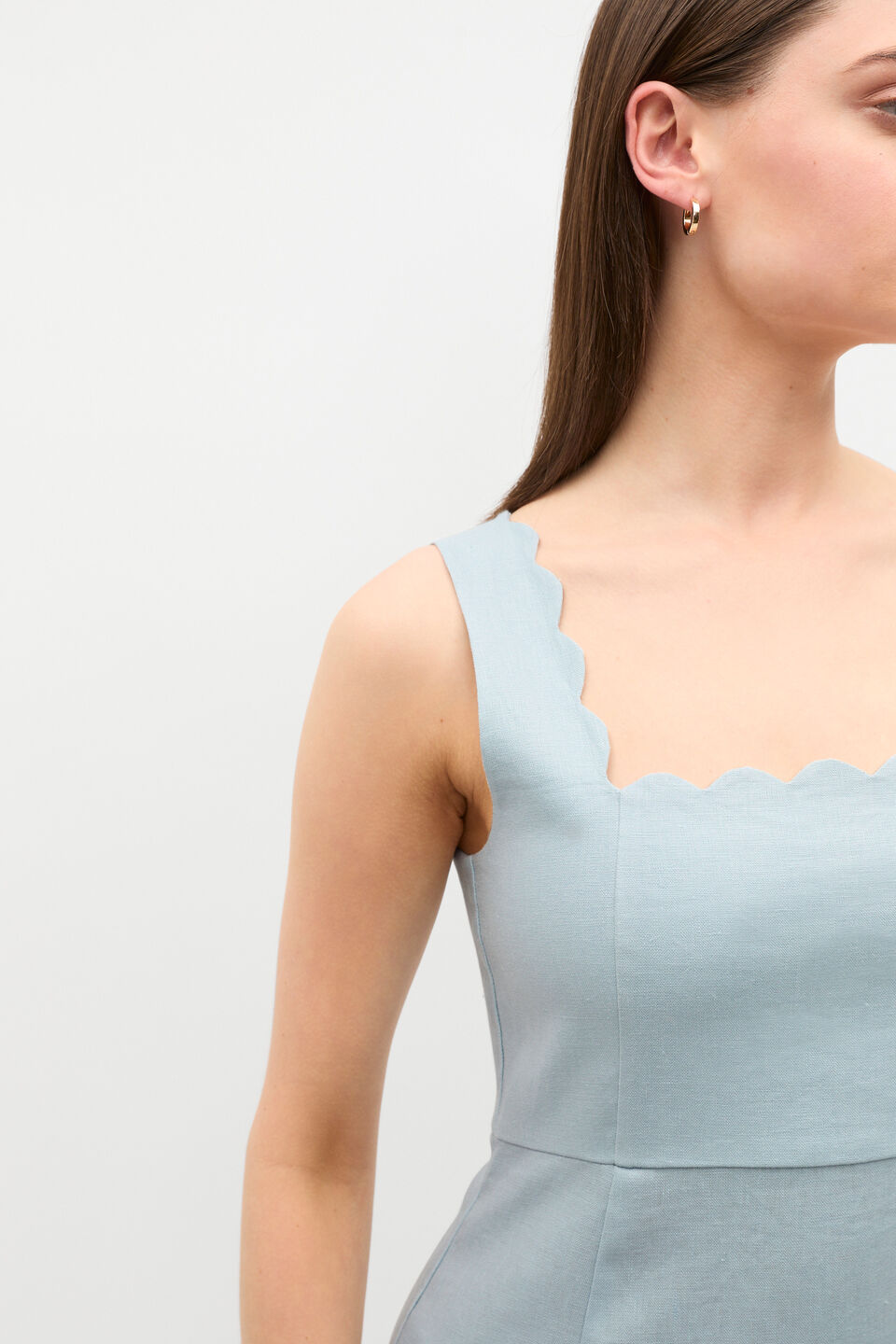 Linen Scallop Midi Dress  Bluebell