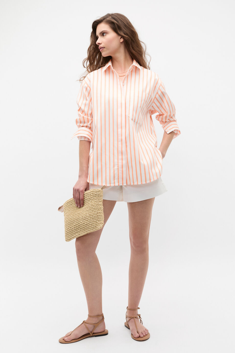 Cotton Stripe Pocket Shirt  Tangerine Stripe