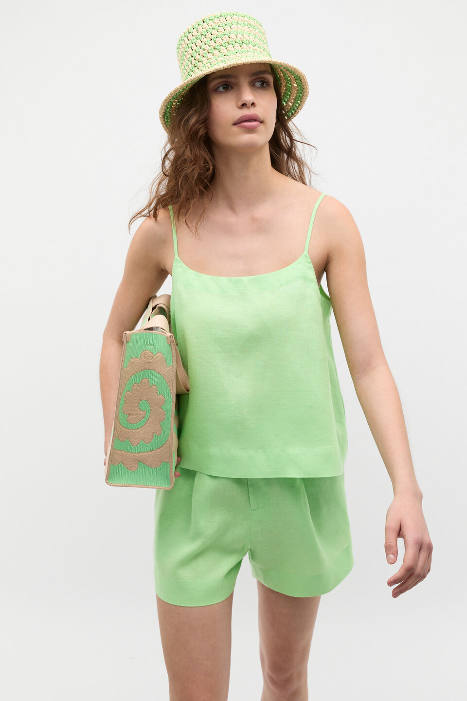 Linen Scoop Cami  Green Apple