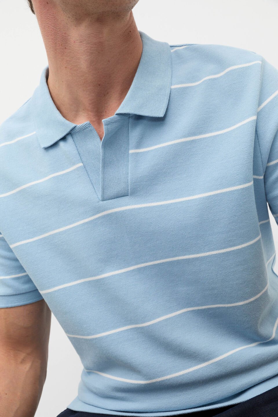 Stripe Pique Polo  Sky Blue