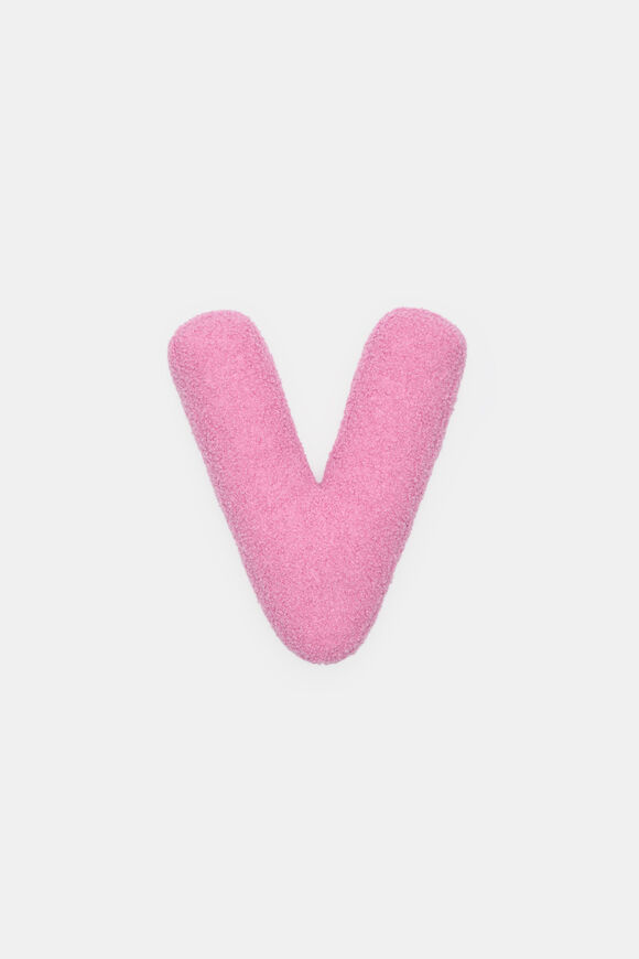 Pink Boucle Initial Cushion  V  hi-res
