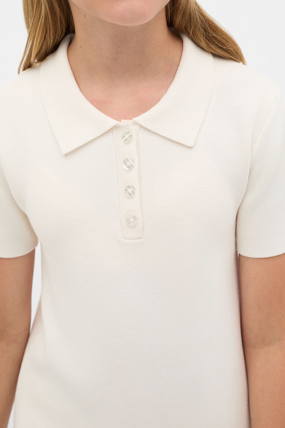 Polo Collar Knit Dress  Classic Cream