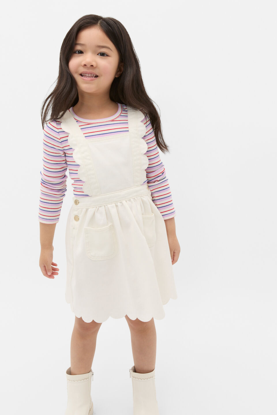 Scallop Denim Pinafore  Classic Cream