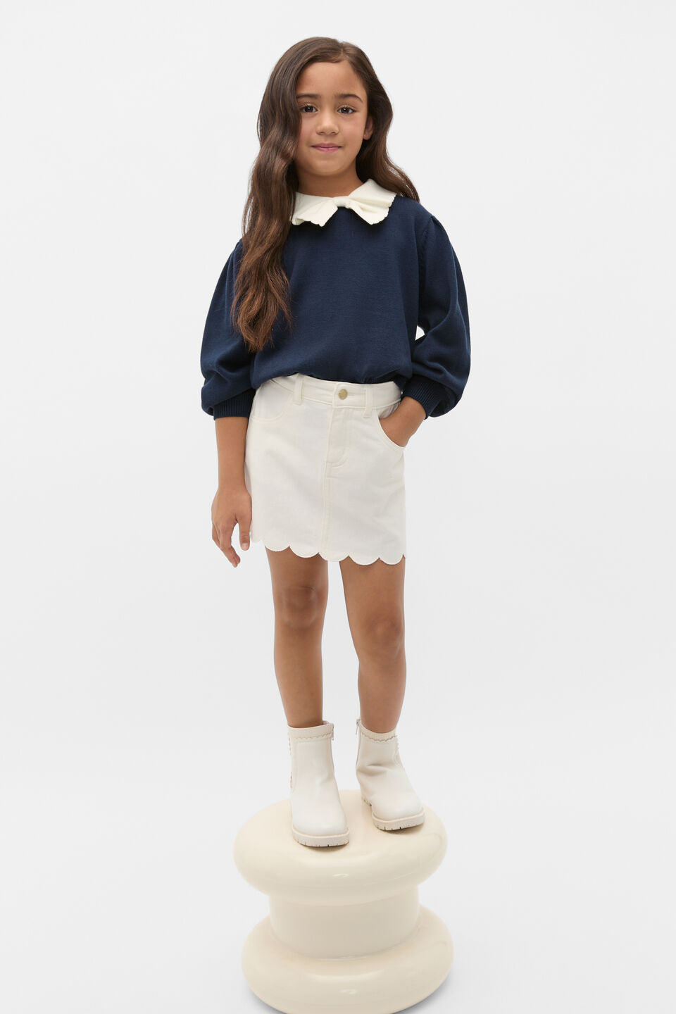 Scallop Denim Skirt  Classic Cream