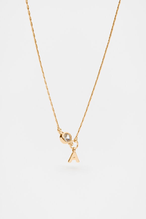 Stone Drop Initial Necklace  A  hi-res
