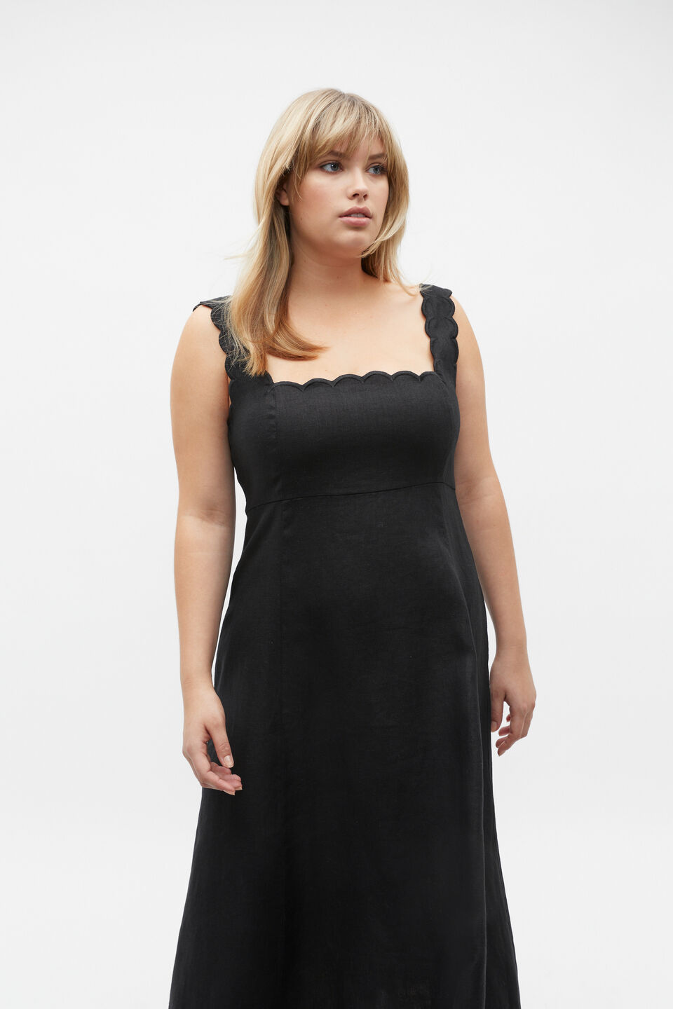 Scallop Swing Midi Dress  Black