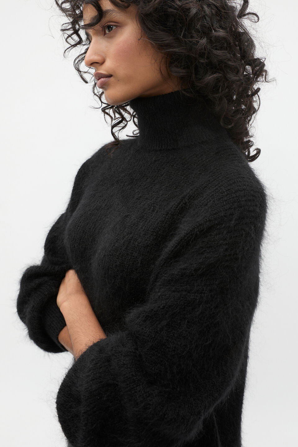 Longline Rib Roll Neck Knit  Black