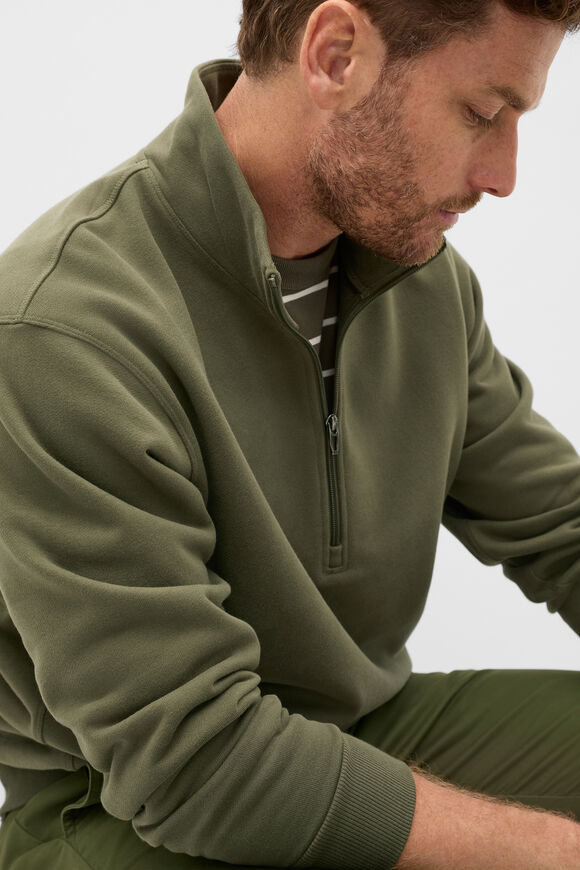 Half Zip Brushed Sweat  Olive  hi-res