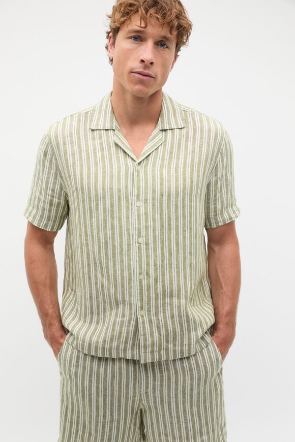 Stripe Linen Shirt  Green Apple  hi-res