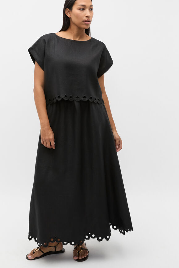 Linen Embroidered Skirt  Black  hi-res