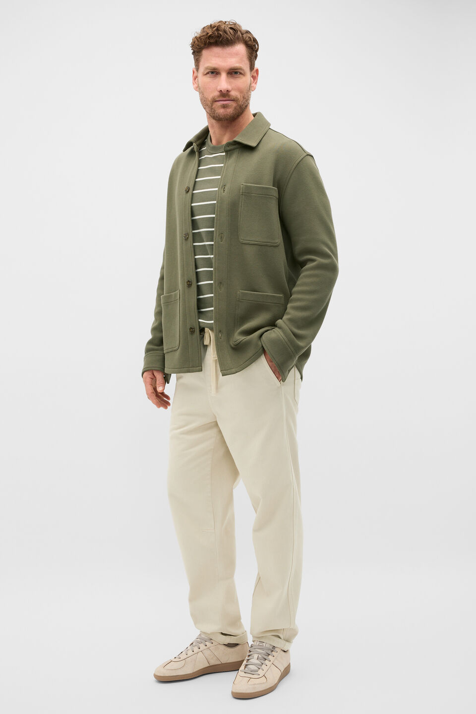 Cotton Pique Overshirt  Olive