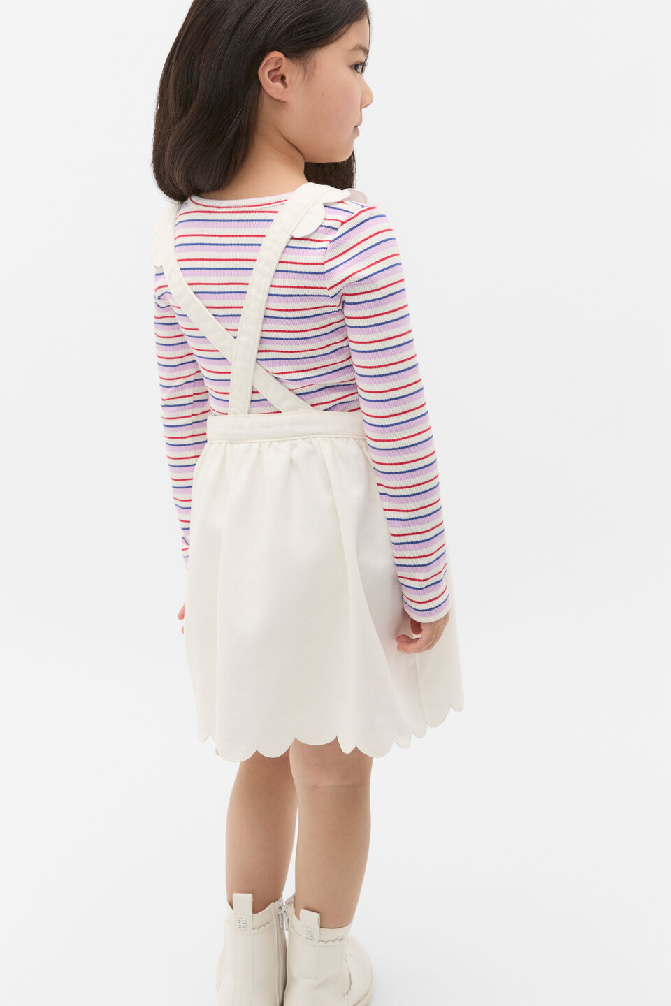 Scallop Denim Pinafore  Classic Cream