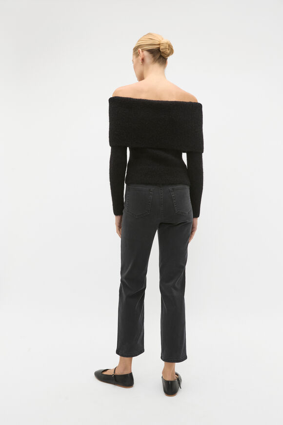 Rib Off Shoulder Knit  Black  hi-res