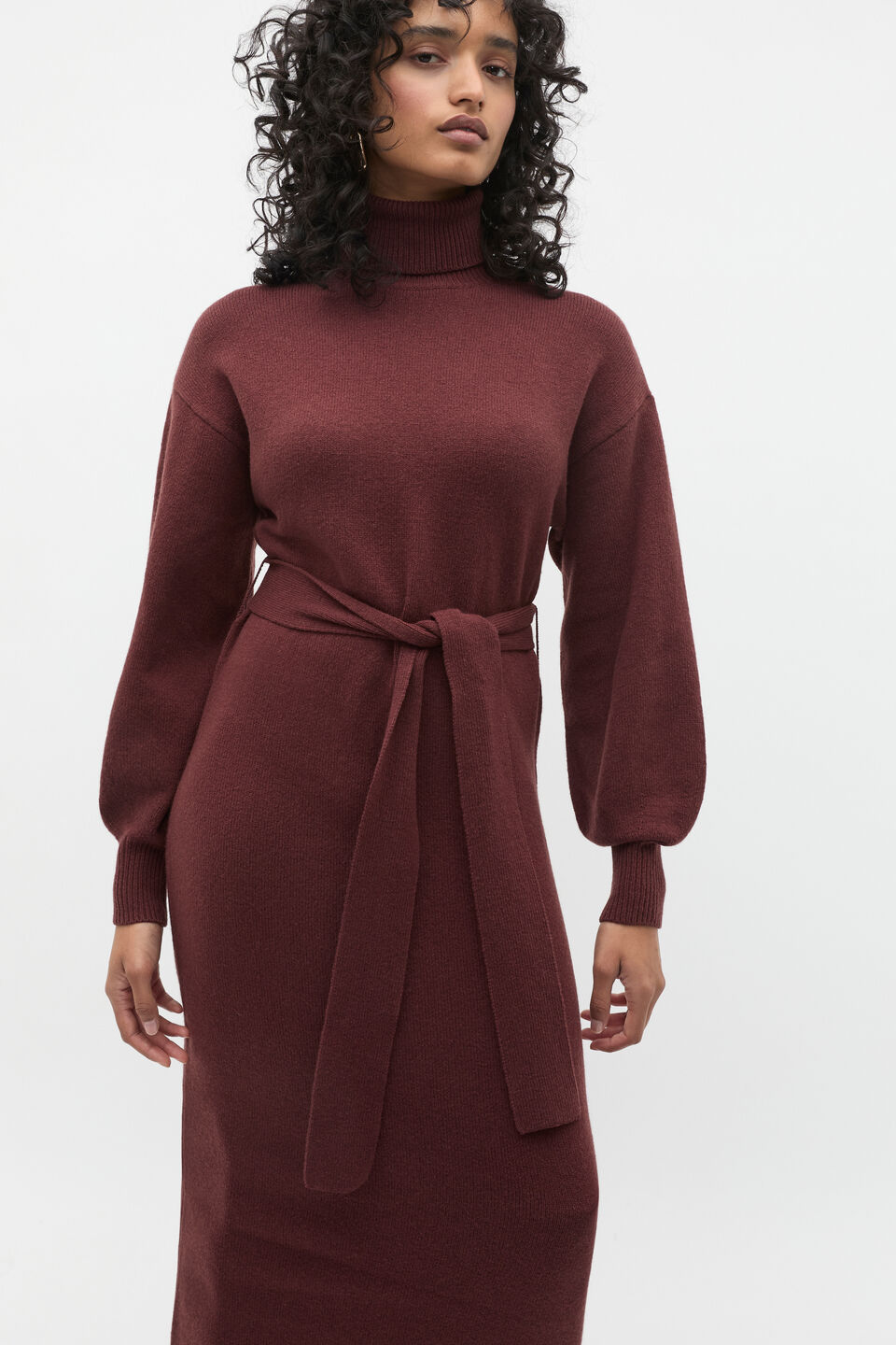 Tie Knit Midi Dress  Merlot