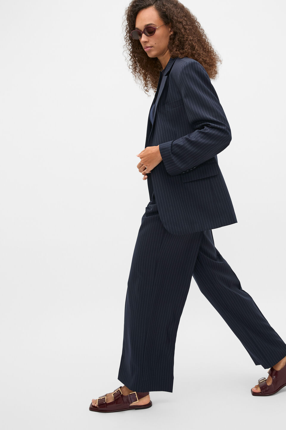 Wool Blend Pinstripe Blazer  Twilight Blue Stripe