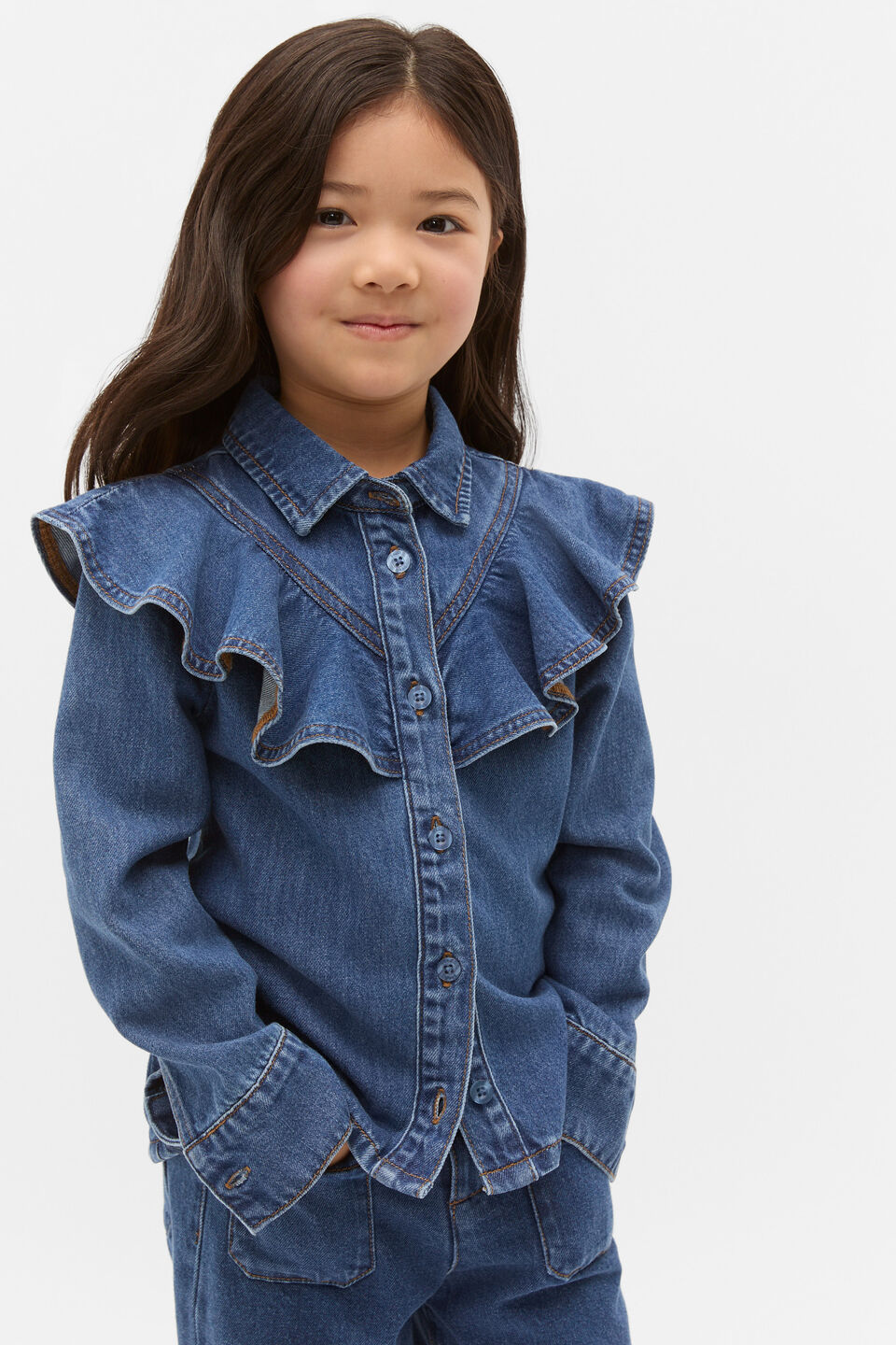 Ruffle Denim Shirt  Indigo