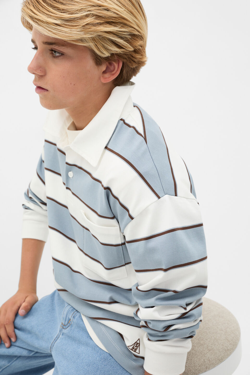 Stripe Pocket Rugby  Ash Blue