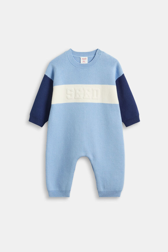 Colourblock Logo Knit Romper  Cloud Blue  hi-res